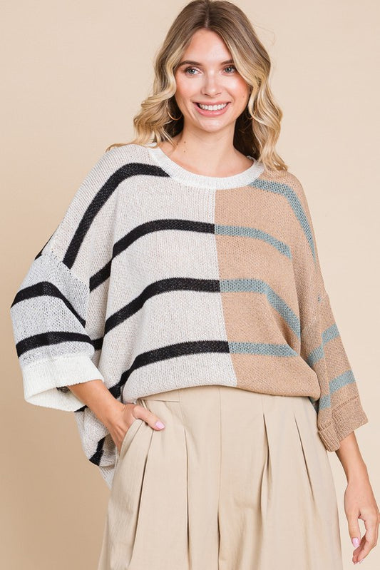 Striped Colorblock Knit Pullover
