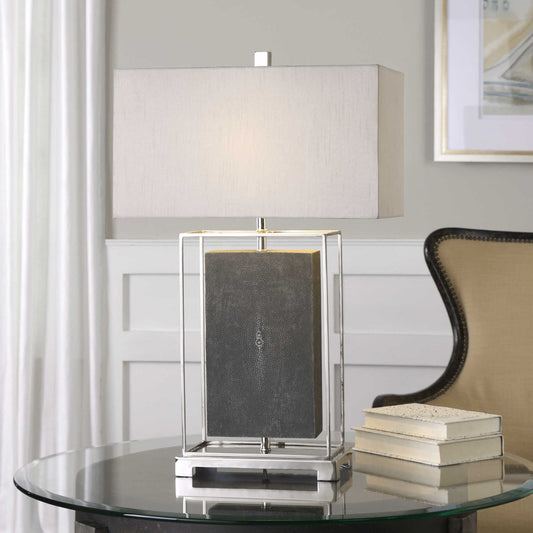 Sakana Table Lamp in Gray Shagreen & Polished Nickel