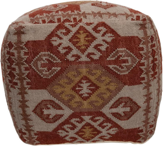 Woven Wool Blend Kilim Aztec Pattern Pouf