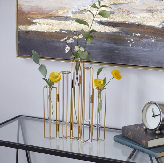 Metal Foldable Vase with Clear Glass Tubes