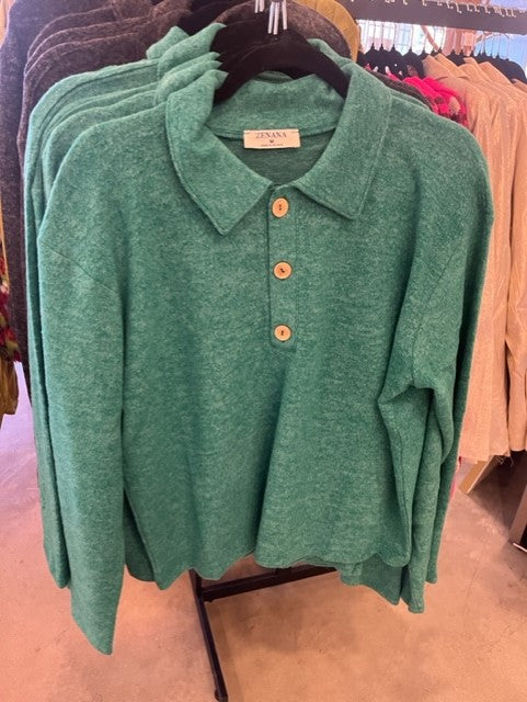 Green Three-Button Sweater