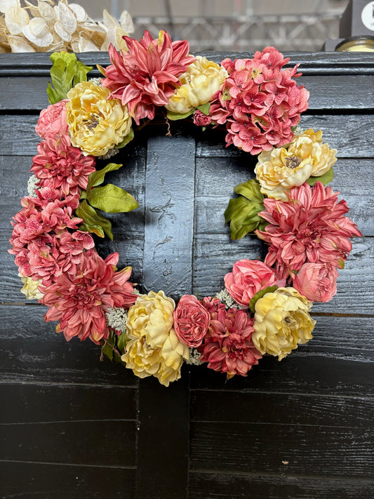 Pink & Yellow Faux Floral Wreath