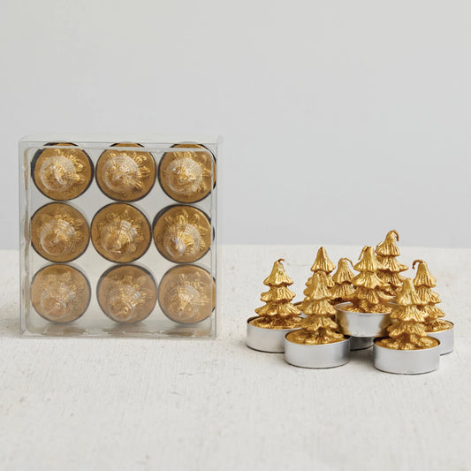 Round Unscented Gold Boxed Tree Tealights (Set of 9)