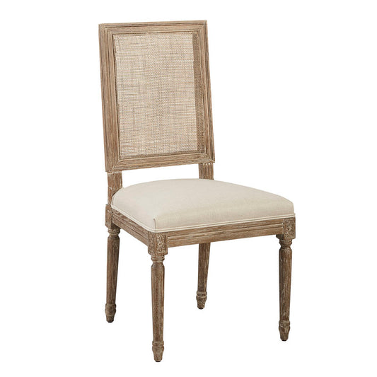 Linen and Oak Caned Chair