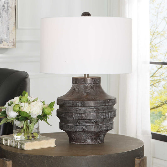 Timber Table Lamp in Carved Wood