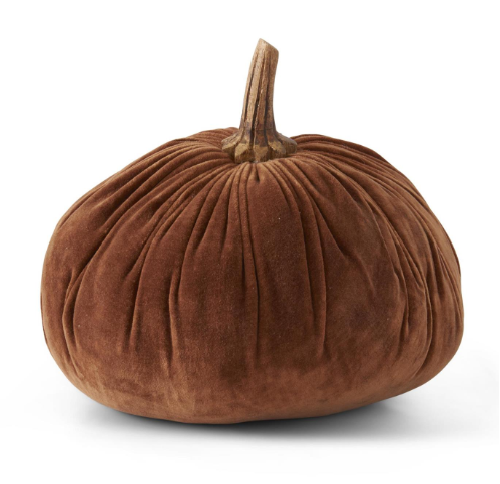 12” Velvet Ruched Pumpkin w/ Wood Stem