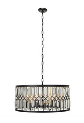 Black Metal Crystal Embellished 6 Light Chandelier With Link Style Chain. 24"x24"x13"