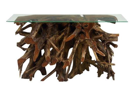 Brown Teak Wood Tree Stump Console Table