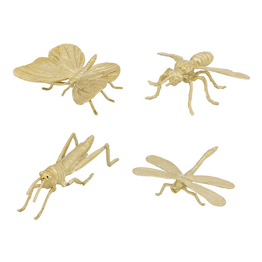 GOLD CAST IRON INSECTS (GRASSHOPPER, BEE, BUTTERFLY, DRAGONFLY)