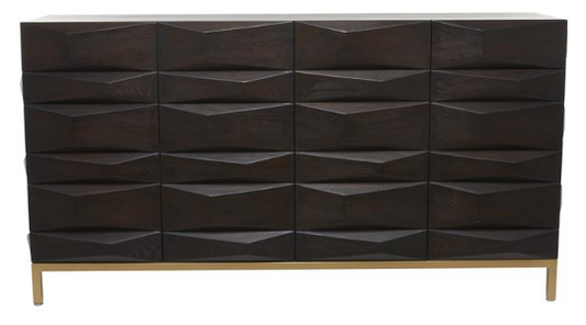 Brown Wood Geometric 4-Door Cabinet