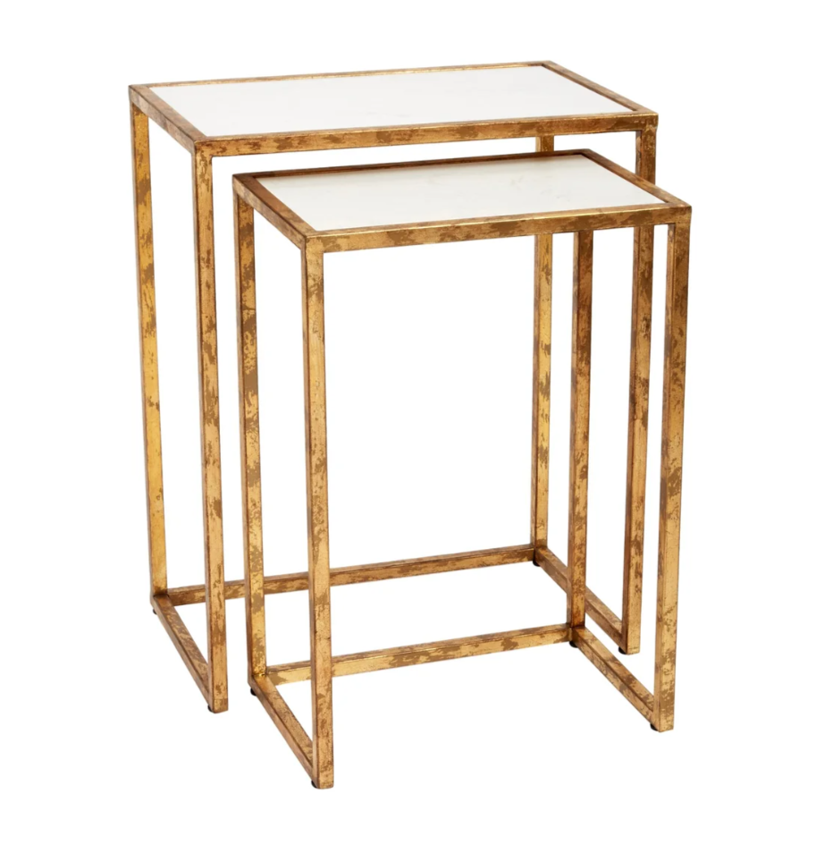 LOYOLA AGED GOLD & MARBLE TOPPED NESTING TABLES