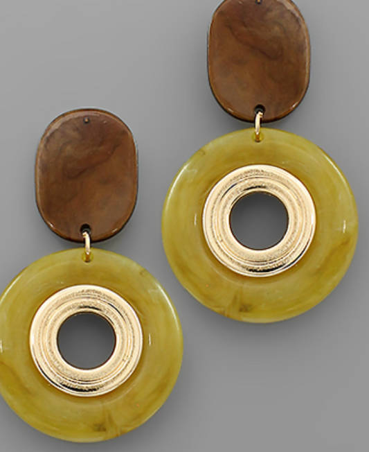 Acrylic Oval/Circle Earrings-Olive Green