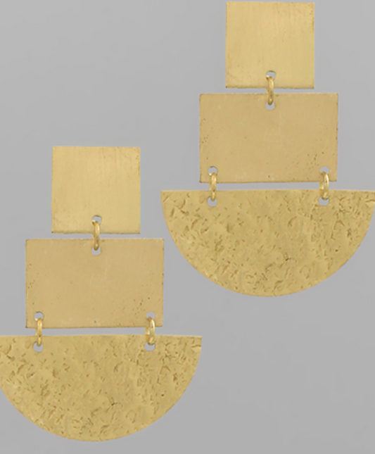 Square Wedge Tiered Earrings Gold