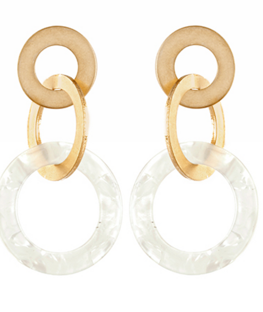 White Triple Circle Link Earrings