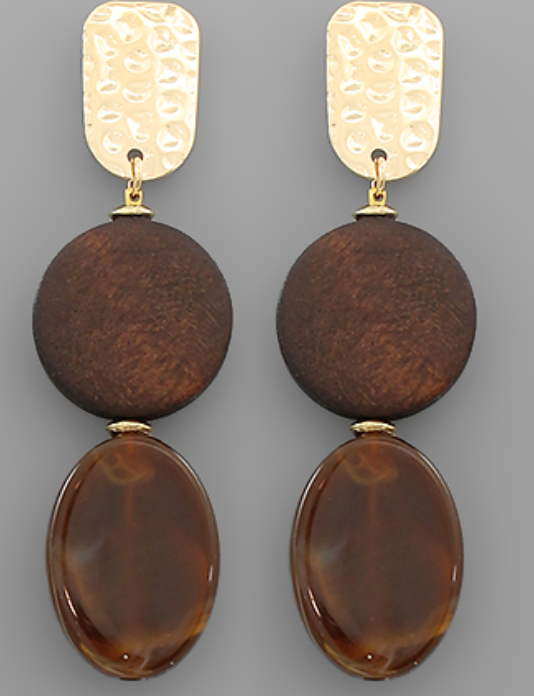 Wood Acrylic Drop Earrings