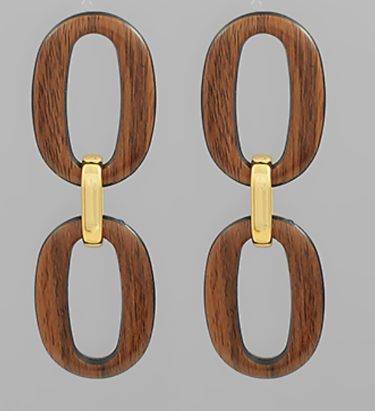 Double Wooden Oval Earrings