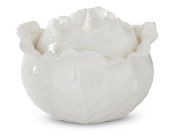 7.25in White Porcelain Cabbage Bowl w/Lid