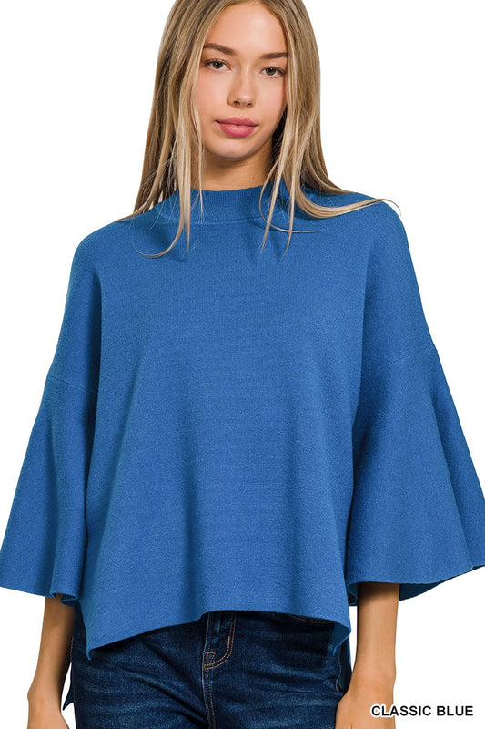 Classic Blue Viscose Bell Sleeve Sweater