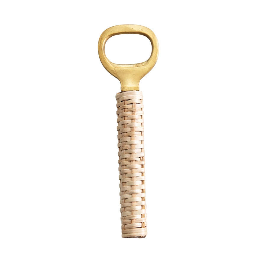 6"L BRASS BOTTLE OPENER WITH BAMBOO