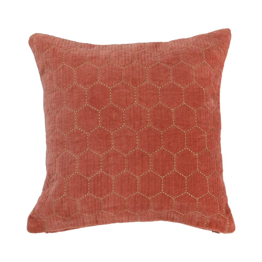 CORAL & GOLD HEX PILLOW
