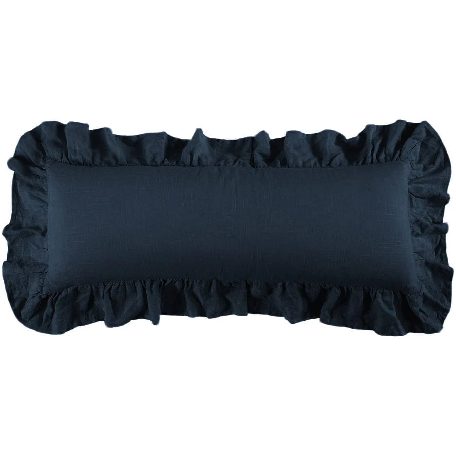 Washed Linen Ruffled Lumbar Pillow