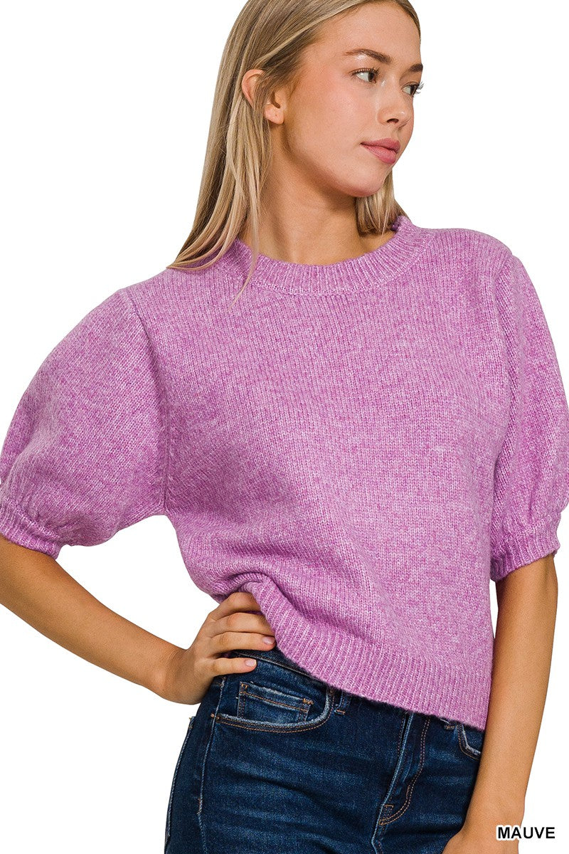 Melange Puff Short Sleeve Sweater