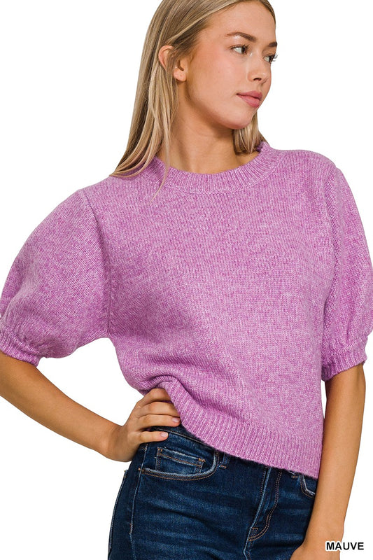 Melange Puff Short Sleeve Sweater