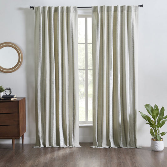 Royalty Embedded Linen Velvet Curtain Panel (1) - Ivory