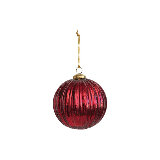 Red Embossed Glass Ball Ornament